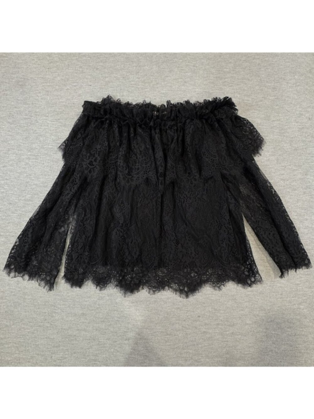 Entro Floral Sheer Lace Blouse Size Large Black Off Shoulder Peasant Boho Gothic - Picture 3 of 15